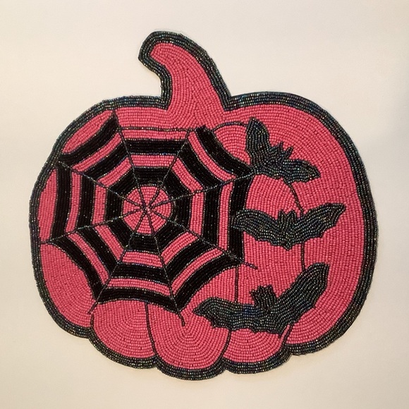 Christian Siriano Other - Christian Siriano Pumpkin Spider Web & Bats Beaded Placemat New